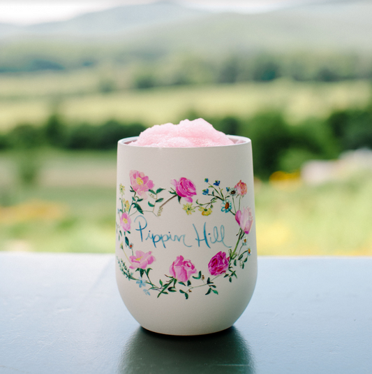 Floral Pippin Hill 12oz tumbler with frosé overflowing